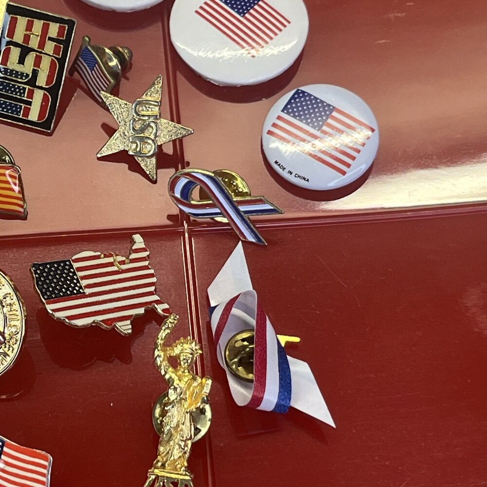 American Flag USA Lapel Hat Pin Vintage Patriotic Red White Blue Bundle lot 31 - Picture 4 of 14